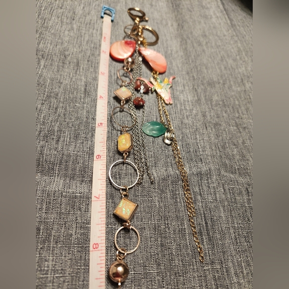 Purse Charm Kechain Handmade Vintage & New Materials Boho Coral/Aqua - Picture 5 of 8